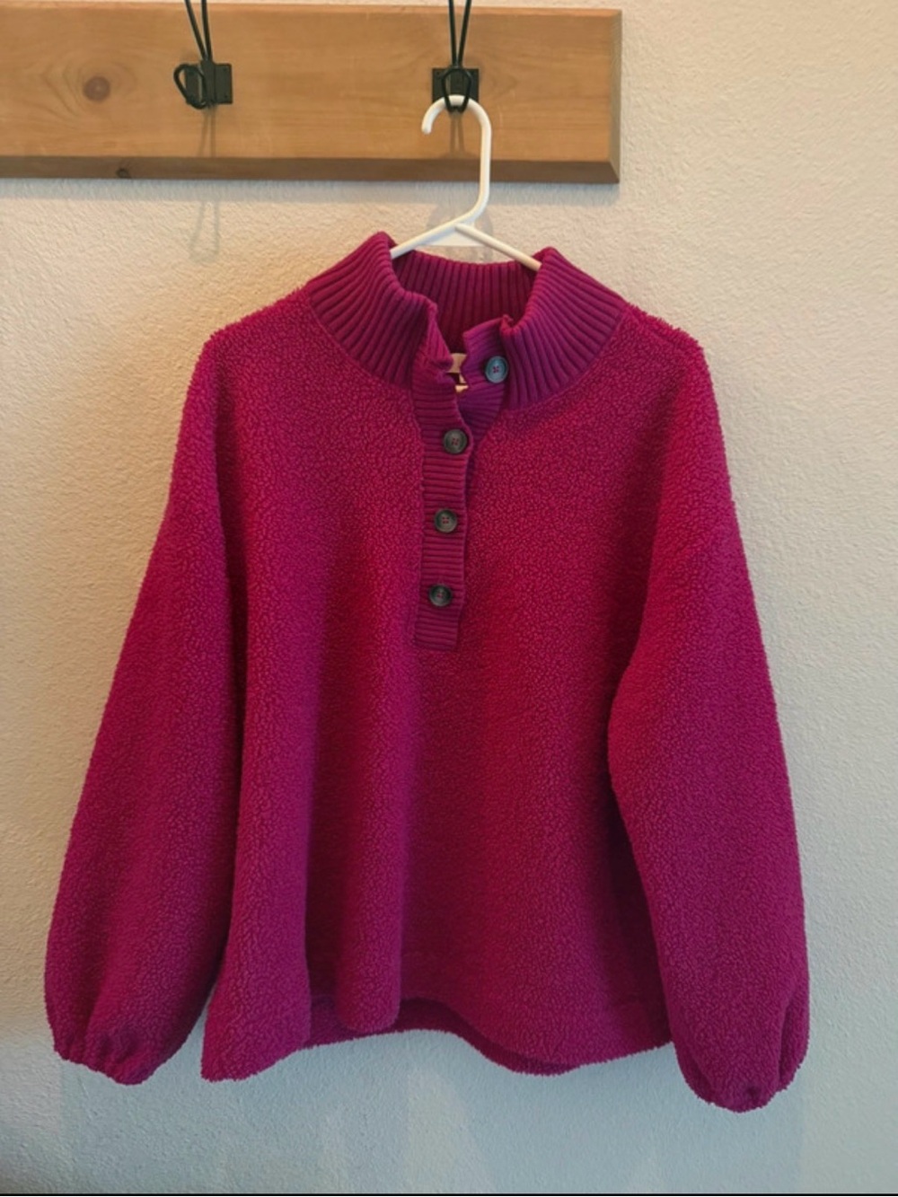 LOFT Fuchsia Sherpa Pullover Turtleneck Sweater